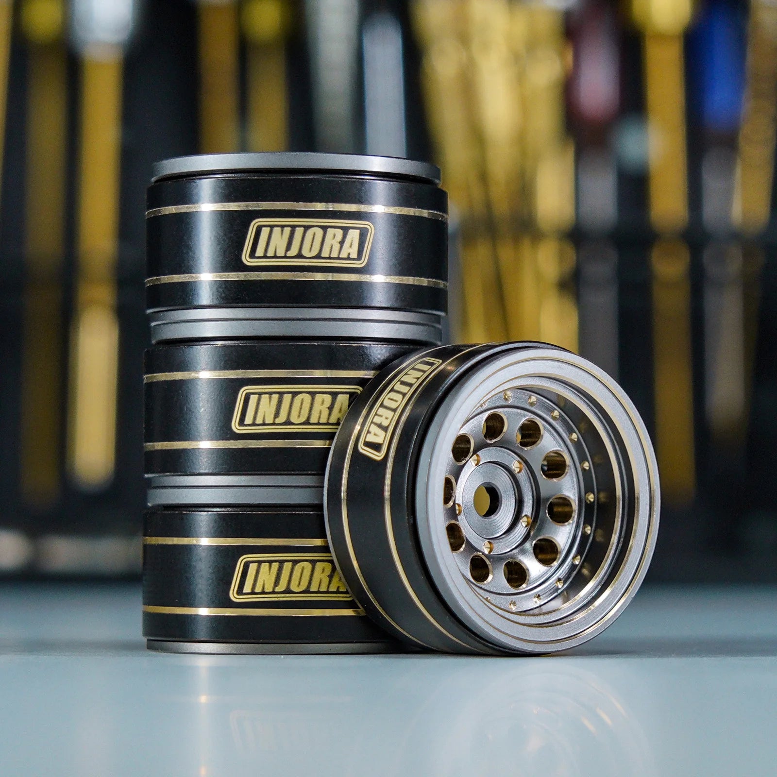 INJORA 39g Black Coating Brass 1.0" Beadlock Wheel Rims for 1/24 1/18 RC Crawler Car Axial SCX24 AX24 TRX4M FCX24 (W1008)