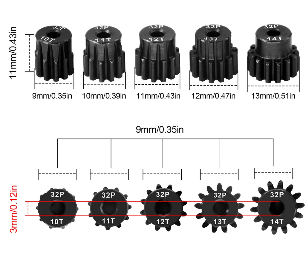 Steel Hardened 48P/32P Pinion Gears 13T 14T 15T 16T 17T 3.175mm Shaft for Traxxas Arrma HSP HPI AXIAL Tamiya Losi 1/10 RC Car