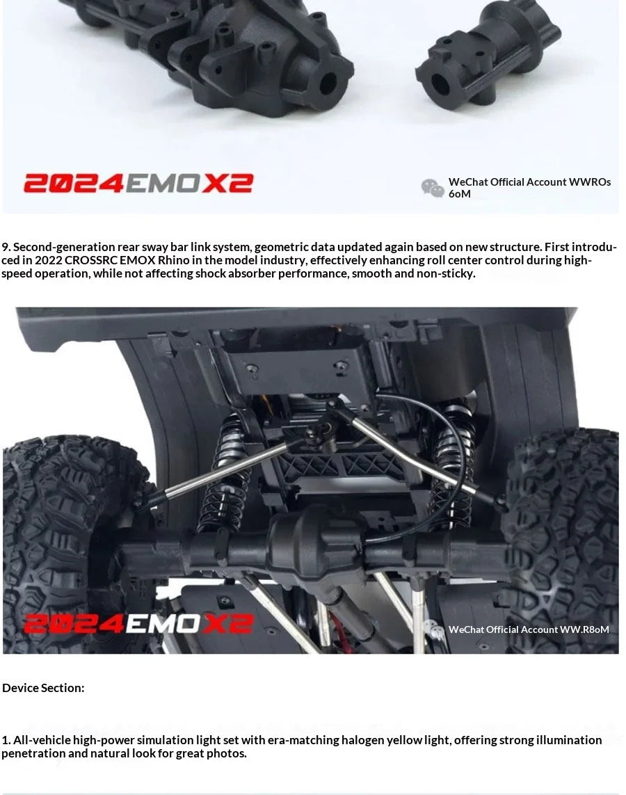 Cro 1/8 Rc Car Remote Control Electric Emo X2 Lion Differential Lock Dual Speed Door Bridge Climbing Off-Road Vehicle Model Gift
