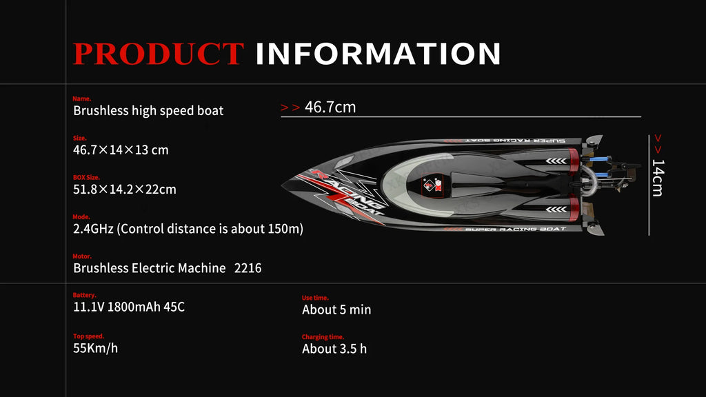 Wltoys WL916 RC Boat 60Km/H High Speed 2.4G Remote Control Brushless Motor Low Battery Alarm Electric RC Boat Toy Gift for Boy