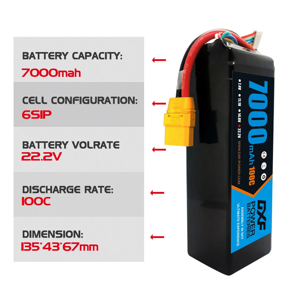 DXF 6S Lipo 22.2V 7000mAh 10000mAh 5200mAh Softcase Battery with XT60 EC5 XT90 for Car Truck Tank RC Buggy Truggy Racing Hobby