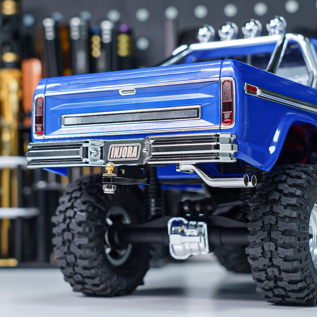 INJORA CNC Aluminum Front Rear Bumper with Dual Exhaust for 1/18 RC Crawler TRX4M High Trail F150 Upgrade (4M-95)