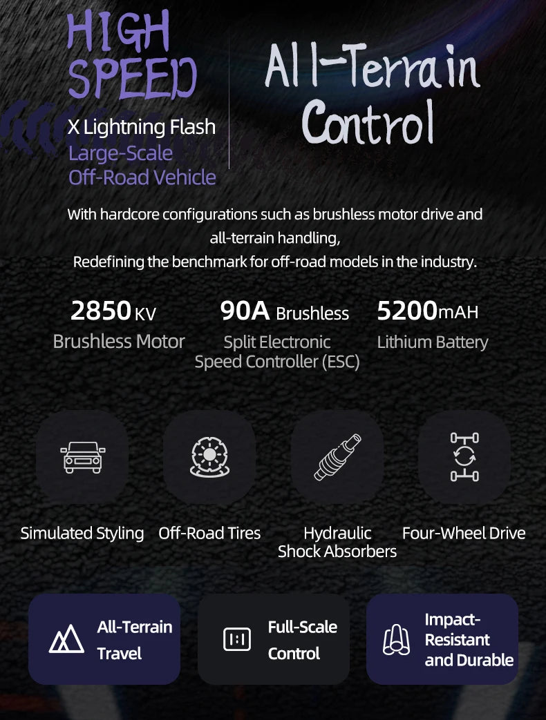 C8826 1:10  High-Speed Brushless 4WD Off-Road RC Car with Hydraulic Suspension Premium Remote Control Vehicle for Kids Adults