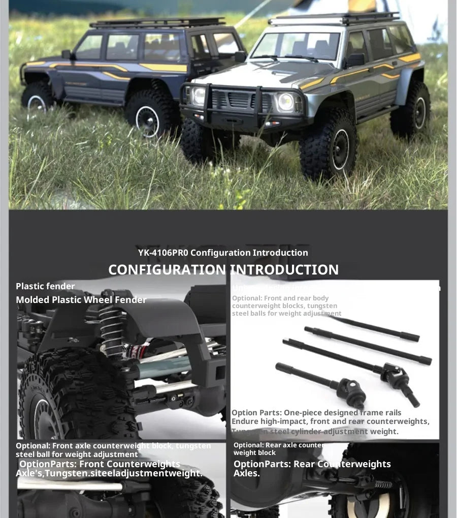 YK4107 Pro Brushless 1/10 Simulation Patrol RC Remote Control Brushless 4WD Differential Lock Climbing Car Off-road Vehicle Gift