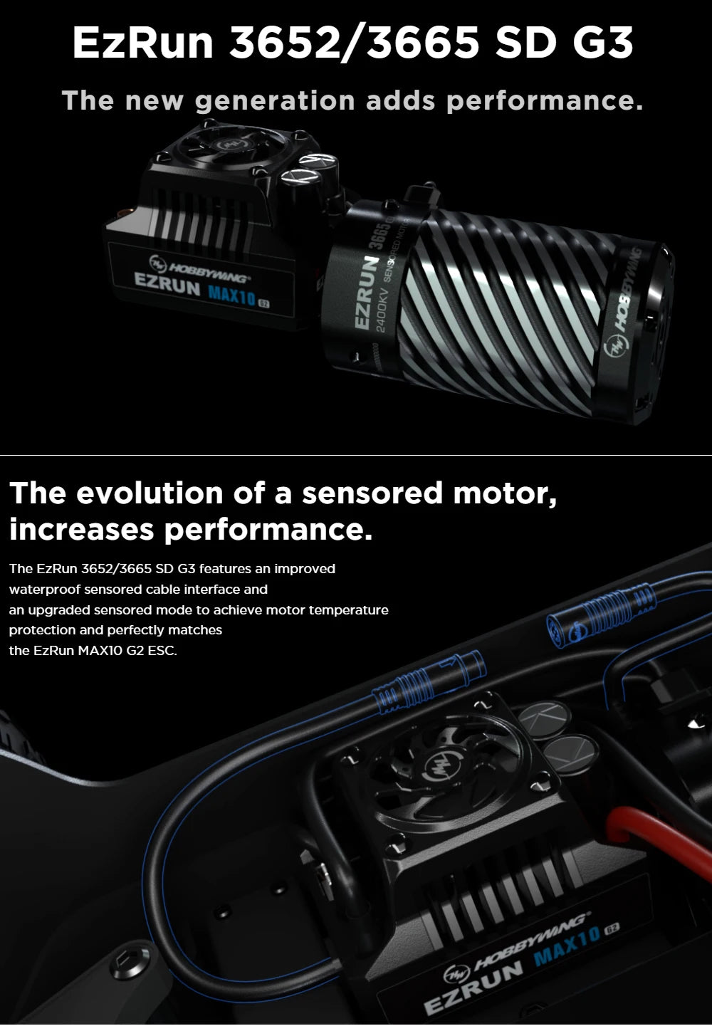 Hobbywing EzRun MAX10 G2 80A/140A Waterproof Brushless ESC & 3652/3665 SD G3 4-Pole Sensored Brushless Motor For 1:10 Truck Car
