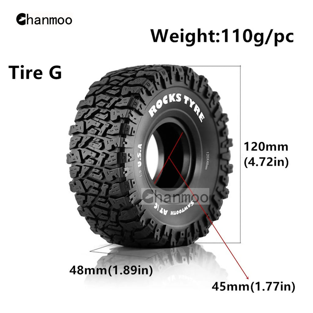 1.9in Crawler Tires Rock Wheels Mud Tyre for 1/10 Scale RC Car Axial Traxxas SCX10 II III TRX4 RC4WD D90 YK4102 Gen8 Redcat
