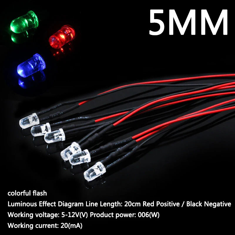 10PCS LED Lights 3mm/5mm 12v for 1/10 RC Crawler Drift Car TRX4 Defender AXIAL SCX10 D90 1/14 Tamiya RC Truck Scania Actros Part