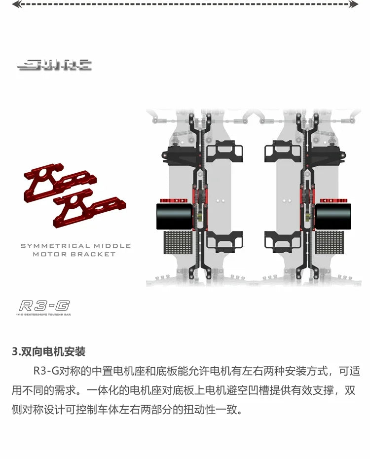 SNRC 120002 R3-G 1/10 RC Remote Control Vehicle Professional 4WD Electric Touring Car Racing Flat Car Frame