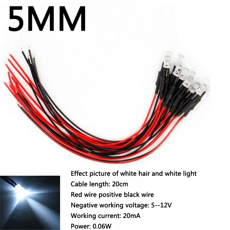 10PCS LED Lights 3mm/5mm 12v for 1/10 RC Crawler Drift Car TRX4 Defender AXIAL SCX10 D90 1/14 Tamiya RC Truck Scania Actros Part