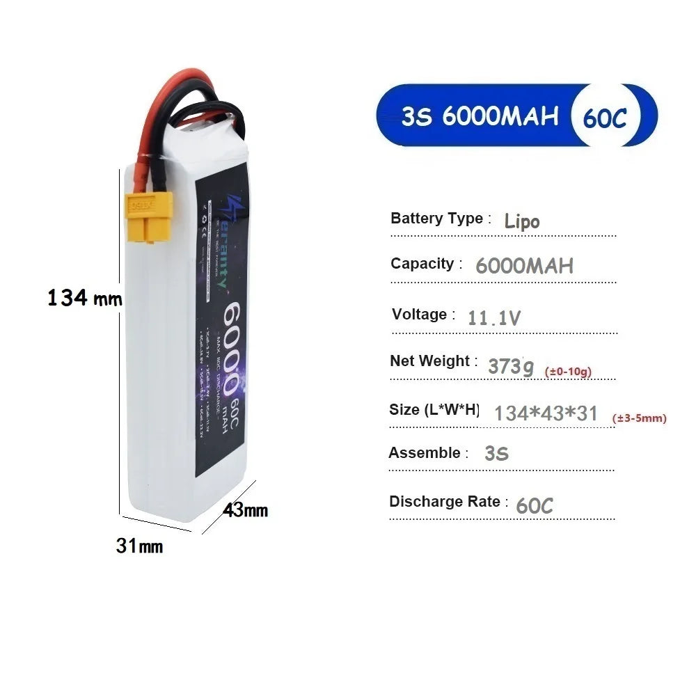 TERANTY 3S Lipo Battery 11.1V 1500/2200/2700/3000/3300/4200/5200/6000/6800/7800/8800/10400mAh For RC Car Airplane Boat