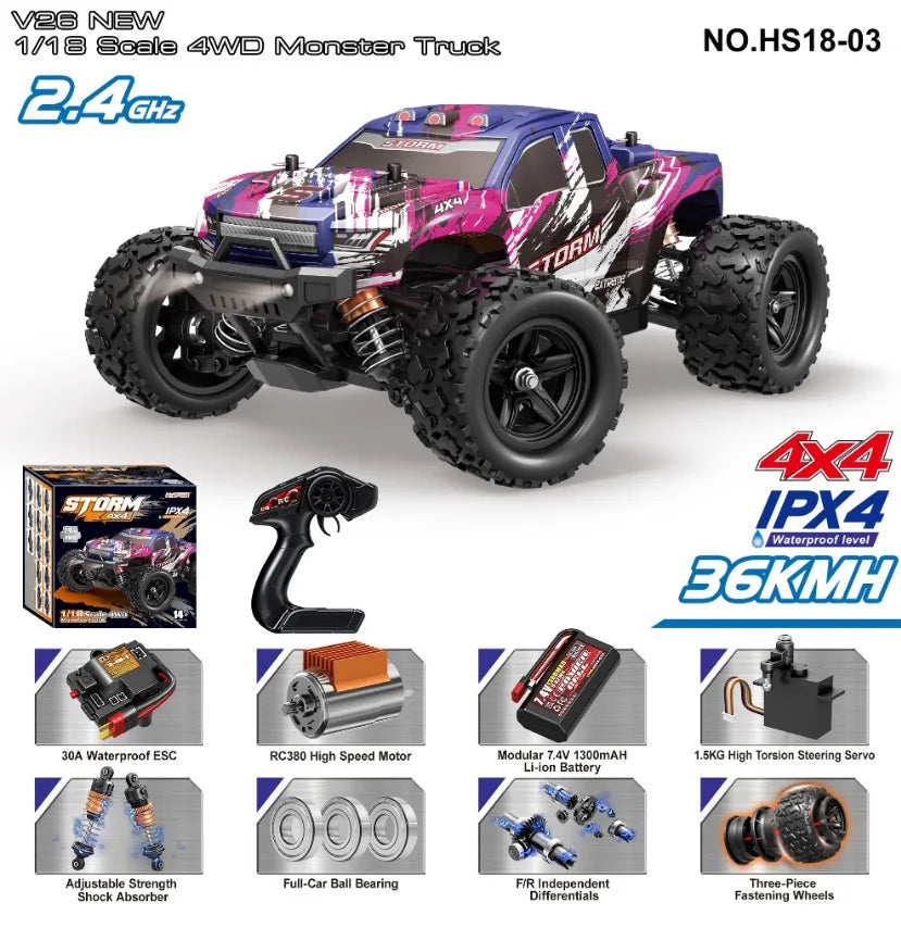 Cool Stuff Toy Car Funny Gift-1:18 High-speed 4WD Rc Truck,Remote Control Car,Climb Off-road Rc Cars,Monster Truck,Toys for Kids