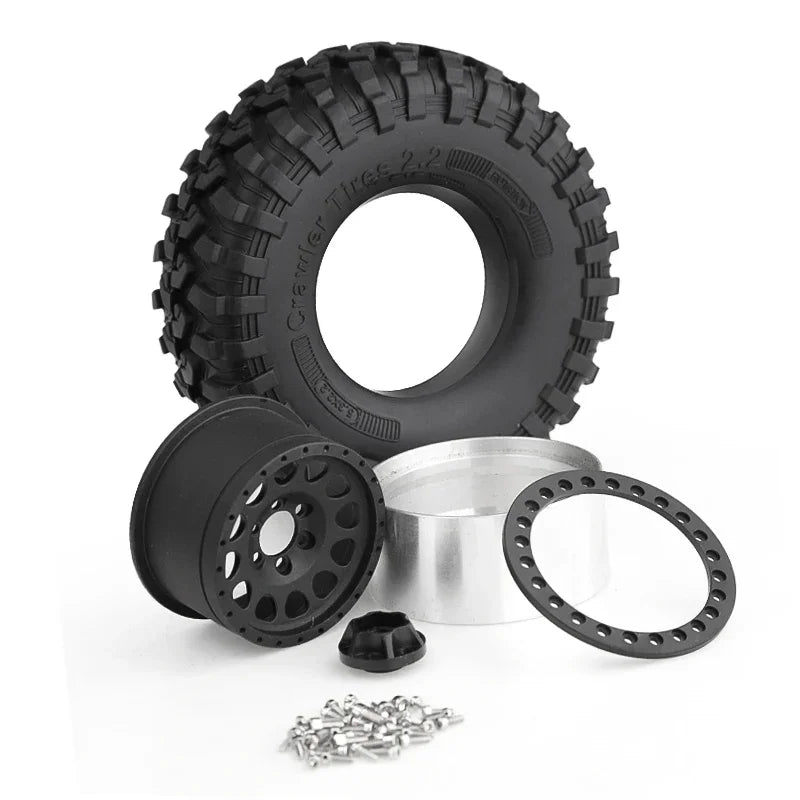 130mm Metal 2.2" Beadlock Wheel Rim Tire Set for 1/10 RC Crawler Car Axial SCX10 Wraith RR10 Capra Traxxas TRX4 YK4082 YK4083