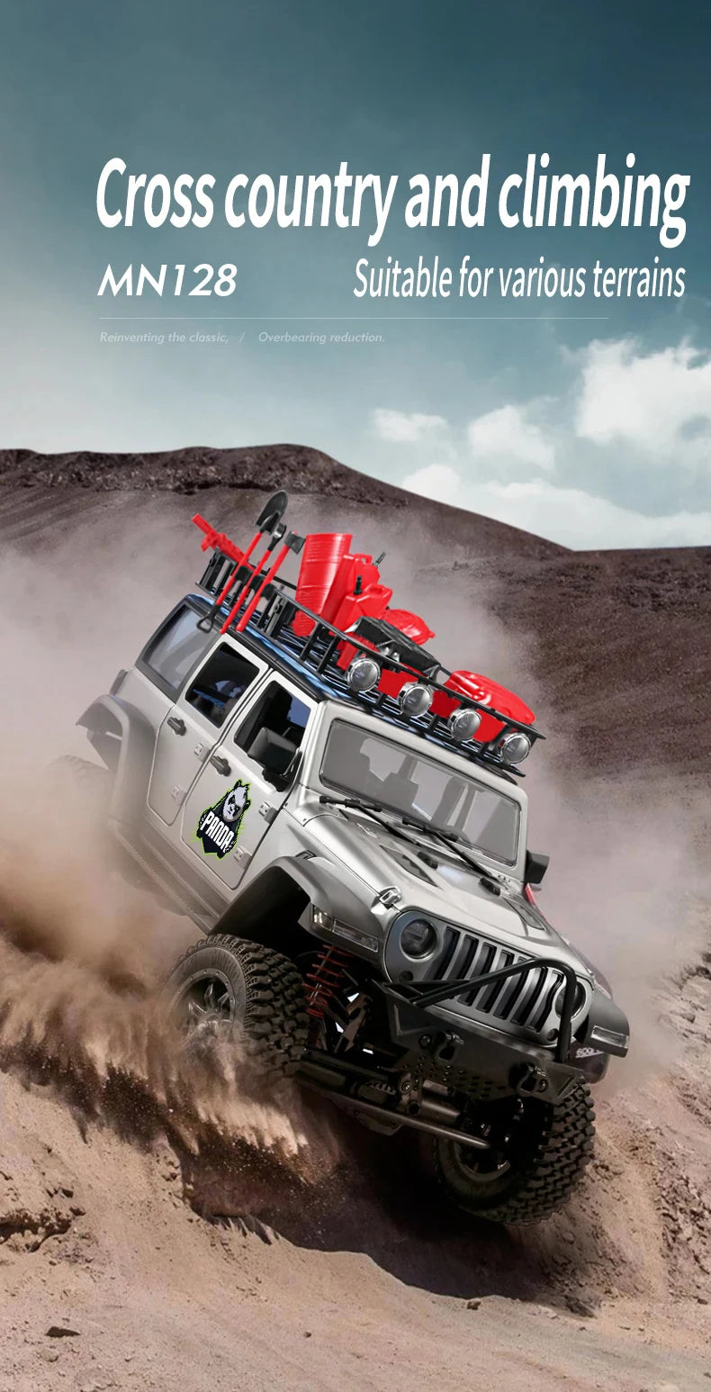 1/12 MN128 RC Car 4WD Jeep Model 2.4G Remote Control LED Light 4X4 Off Road 4WD Climbing RC Truck Electric Toy Car Gift for Boy