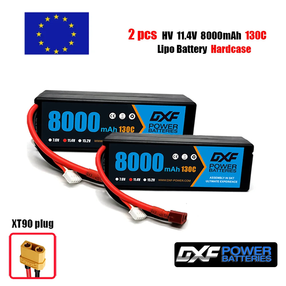 2PCS DXF battery 3S Lipo 11.1V 11.4V 5200mah 6200mah 7200mah 8000mah 9200mah 6750mah 80C 100C 130C with EC5 XT90 T for RC Car