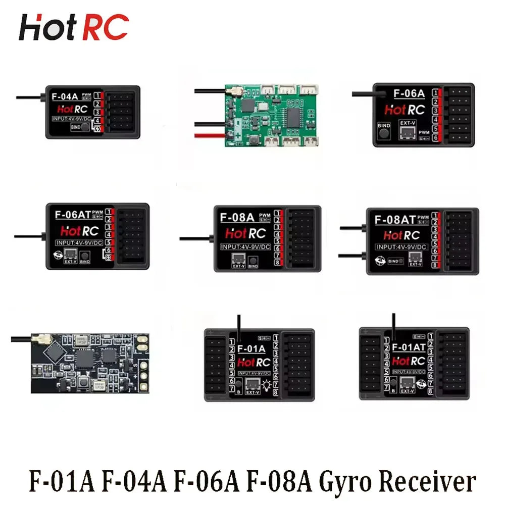 HOTRC 2.4Ghz F-04A F-06A F-08A F-01A F-04AT F-06AT F-08AT F-01AT with Gyro Light 4/6/8Ch Receiver for Hotrc Transmitter RC Parts