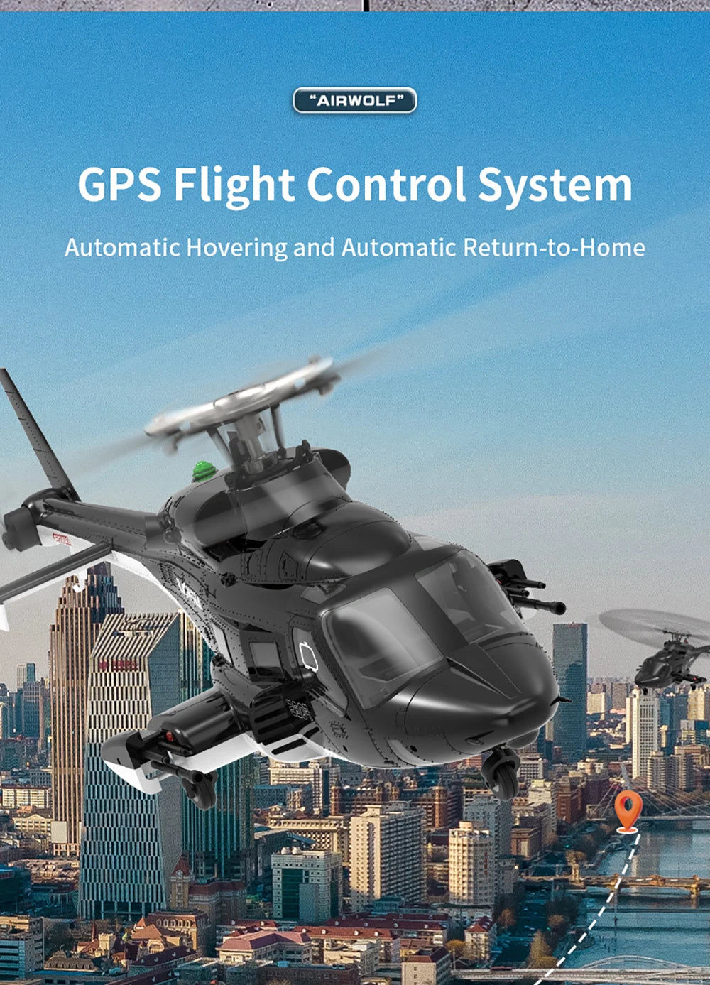 YUXIANG Airwolf RC Helicopter 1:34 9CH GPS Brushless Optical Flow Positioning
