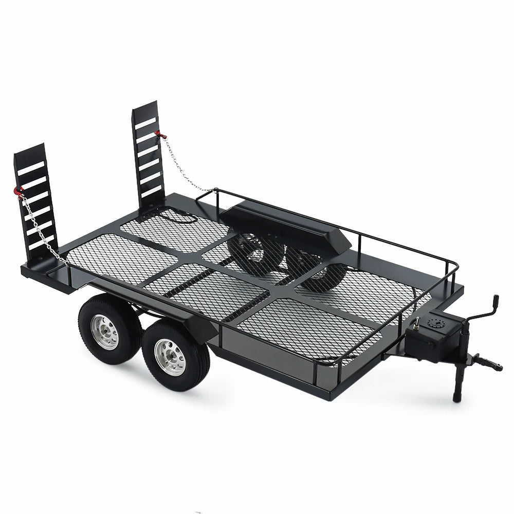 1/10 Dual Axle Metal Truck Trailer for RC Crawler SCX10 II III 90046 TRX4 TRX6 TF2 D90 CC01 RGT 86100 Redcat GEN8 YIKONG 4082