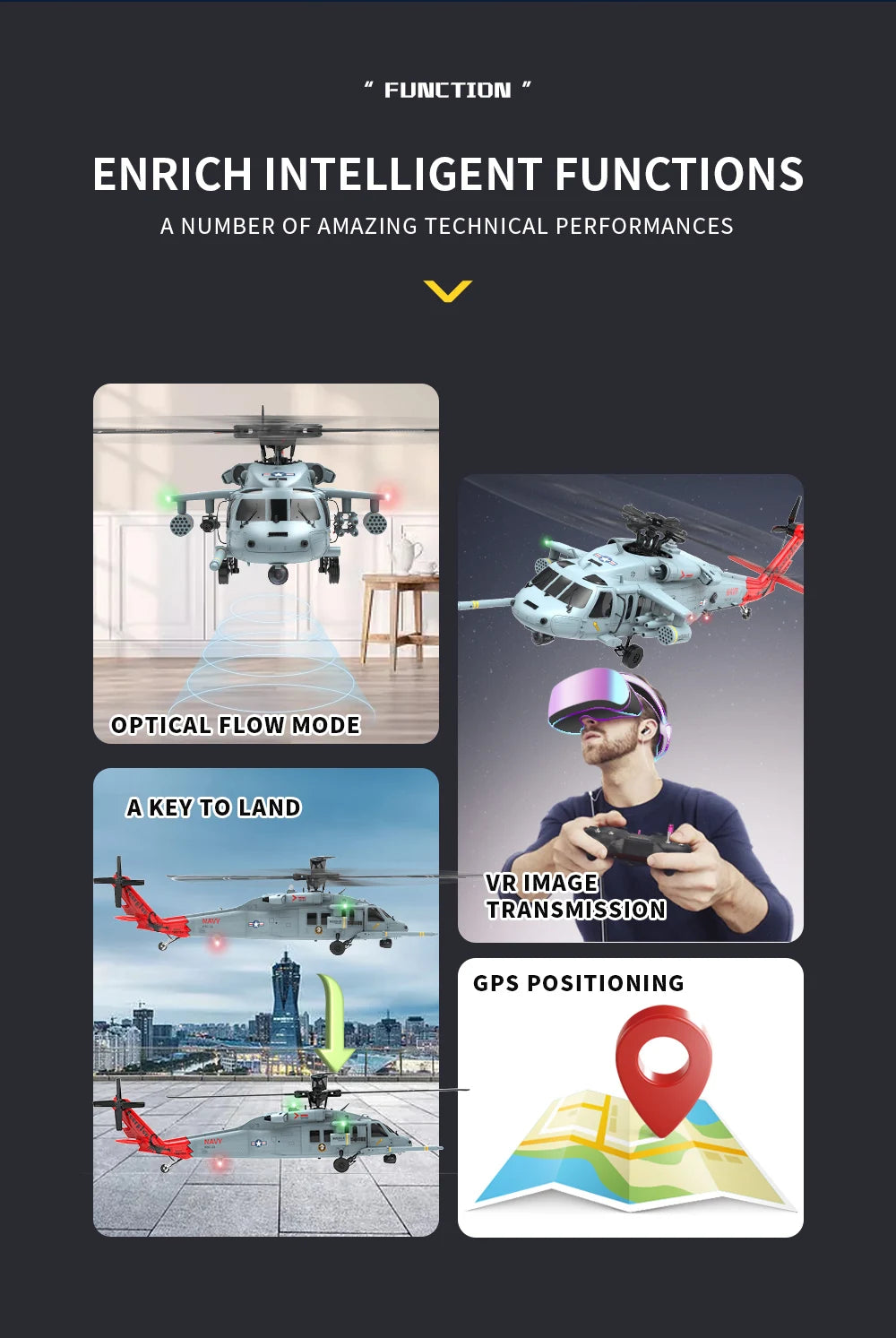 YXZNRC F09-H RC Helicopter 1:47 SH60 2.4G 6-Axis Gyroscope 8CH GPS Optical Flow Positioning 5.8G FPV Brushless Flybarless RTR