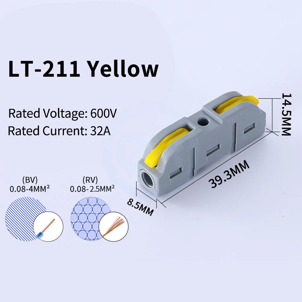 10 pcs LT-211 Quick Terminal Block 1 in 1 out 0.08-4mm² sq. freely combinable and reusable Hard and soft wires
