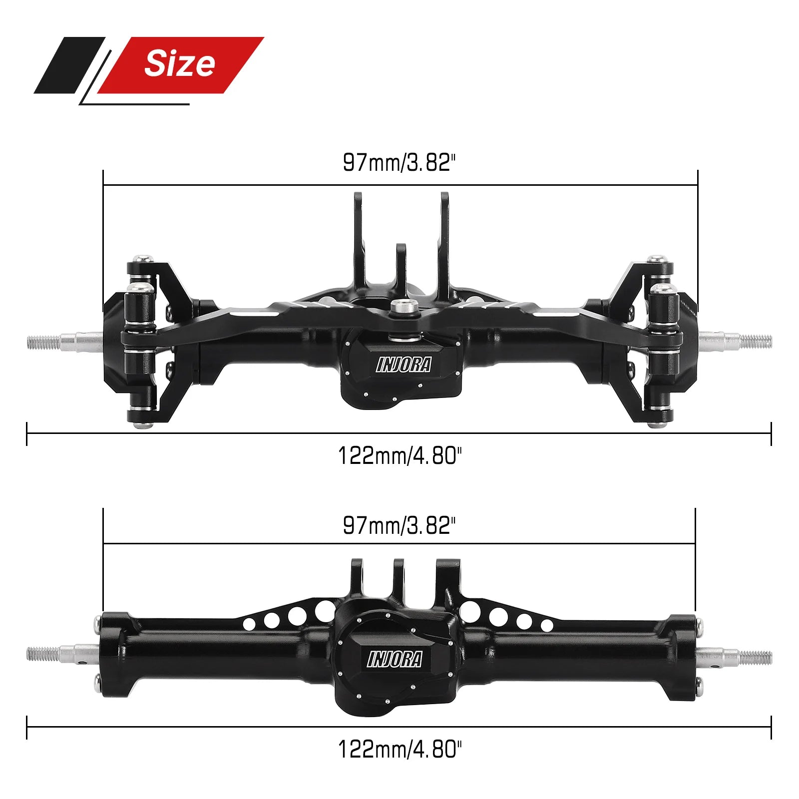 INJORA CNC Aluminum 4mm Extended Front Rear Complete Axles for 1/18 RC Crawler TRX4M Upgrade (4M-61)