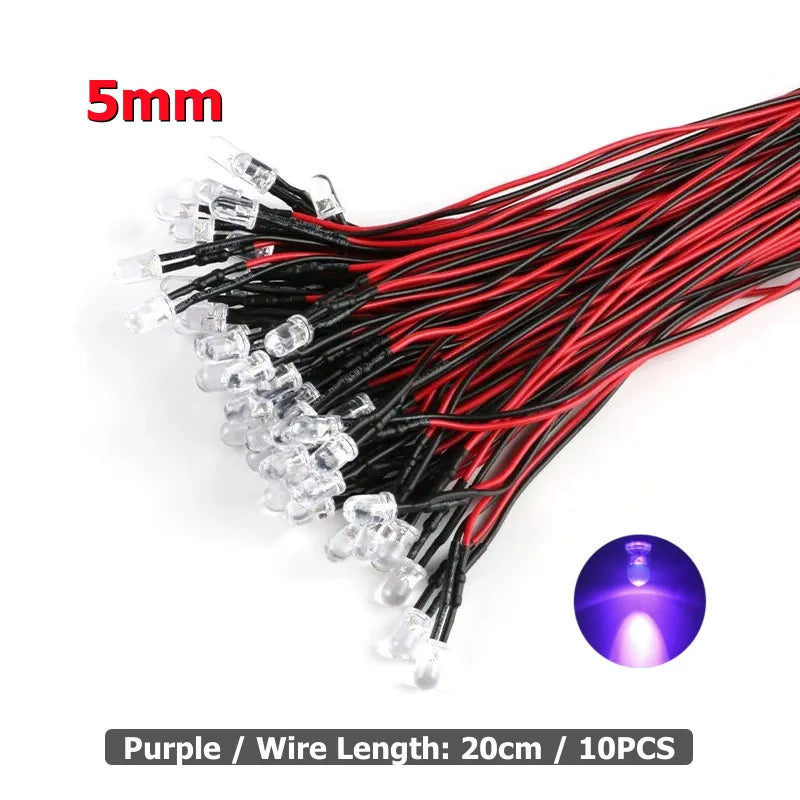 10Pcs 3mm 5mm LED Light 3V-12V Red Green Blue White Multicolor Pilot lamp For RC Crawler Car Traxxas TRX4 Axial Toy Parts