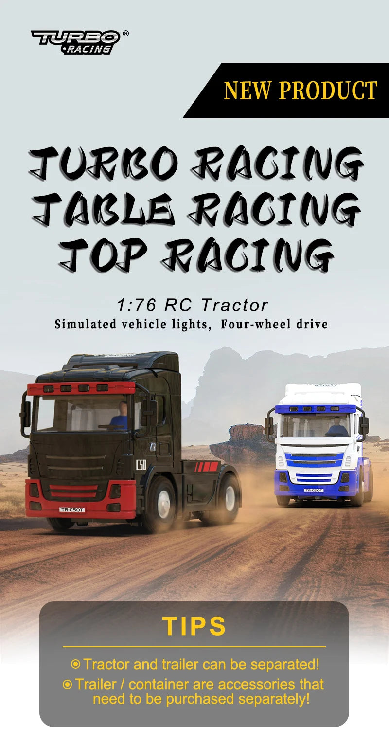 Turbo Racing C50-T 1:76 C50 Remote Control Truck Simulated Vehicle Lights and Horn RTR Version Toy Car