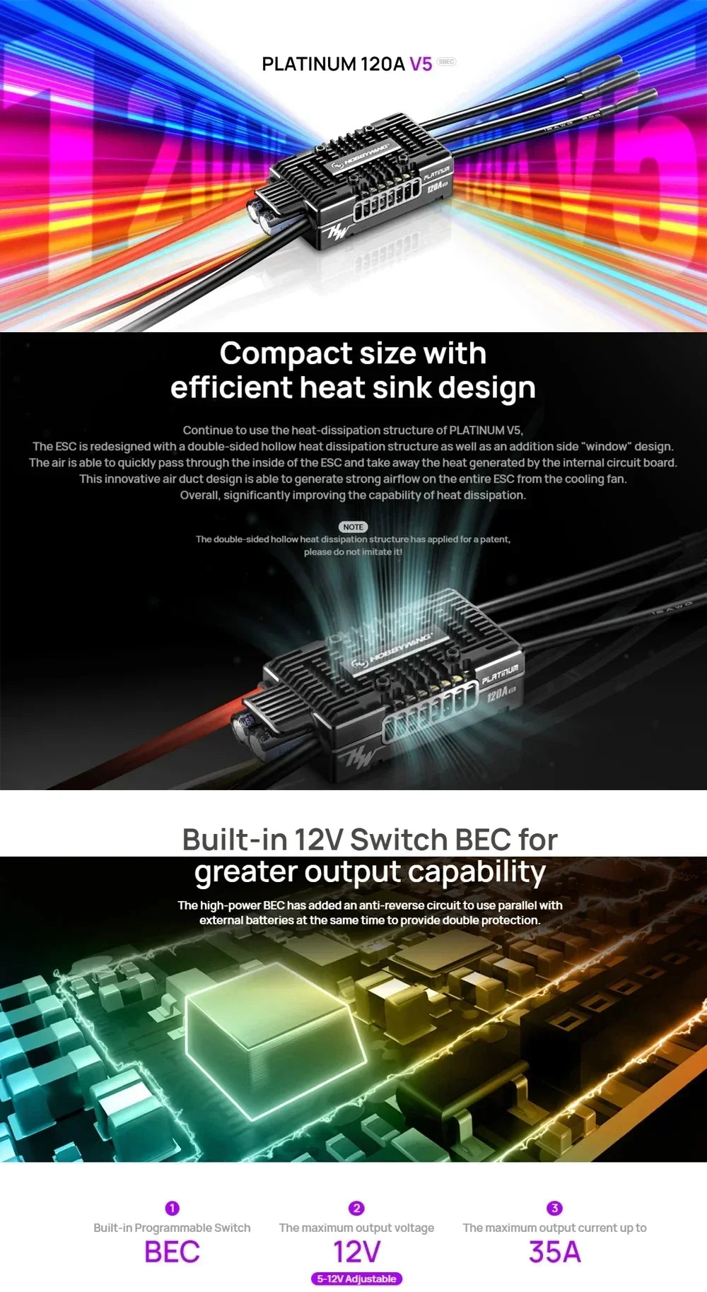 Hobbywing Platinum V5 80A 120A 150A 3-8S Brushless ESC Electric Speed Control Switchable BEC Output For RC Helicopter Fixed-Wing
