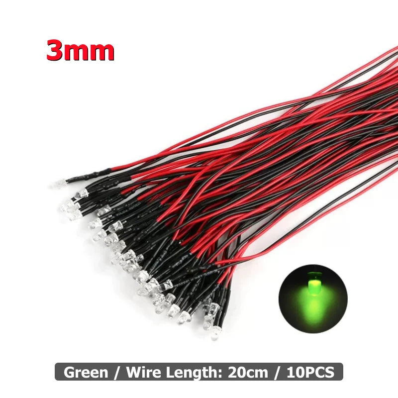 10Pcs 3mm 5mm LED Light 3V-12V Red Green Blue White Multicolor Pilot lamp For RC Crawler Car Traxxas TRX4 Axial Toy Parts