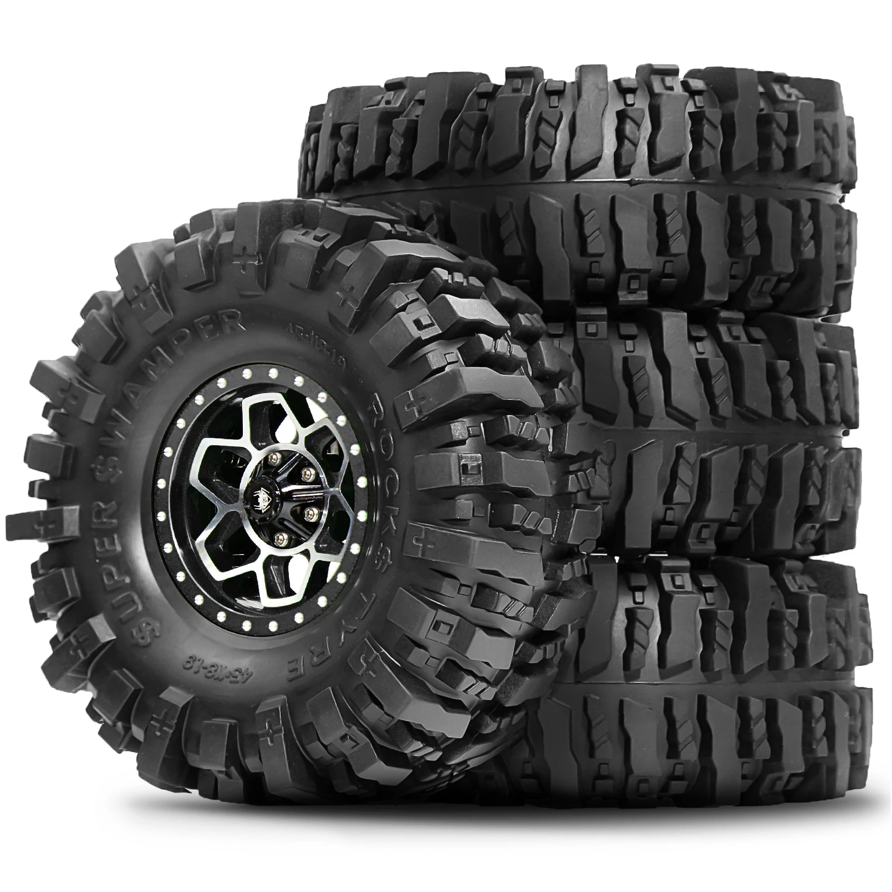 4-PCS 1.9 Beadlock Wheels and Tires OD 4.65'' for 1/10 Crawler Traxxas TRX4 Axial SCX10 II III Redcat Gen8 Gen7 12mm Hex