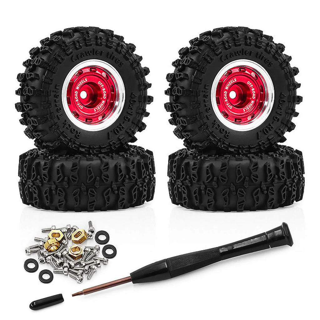 0.7 RC Crawler Tires OD 1.57'' 1/30 Soft Rubber All Terrain Tyres Beadlock Wheels Rims for 1:30 1/32 Rock Mud Car Axial SCX30