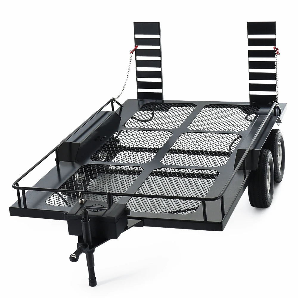 1/10 Dual Axle Metal Truck Trailer for RC Crawler SCX10 II III 90046 TRX4 TRX6 TF2 D90 CC01 RGT 86100 Redcat GEN8 YIKONG 4082