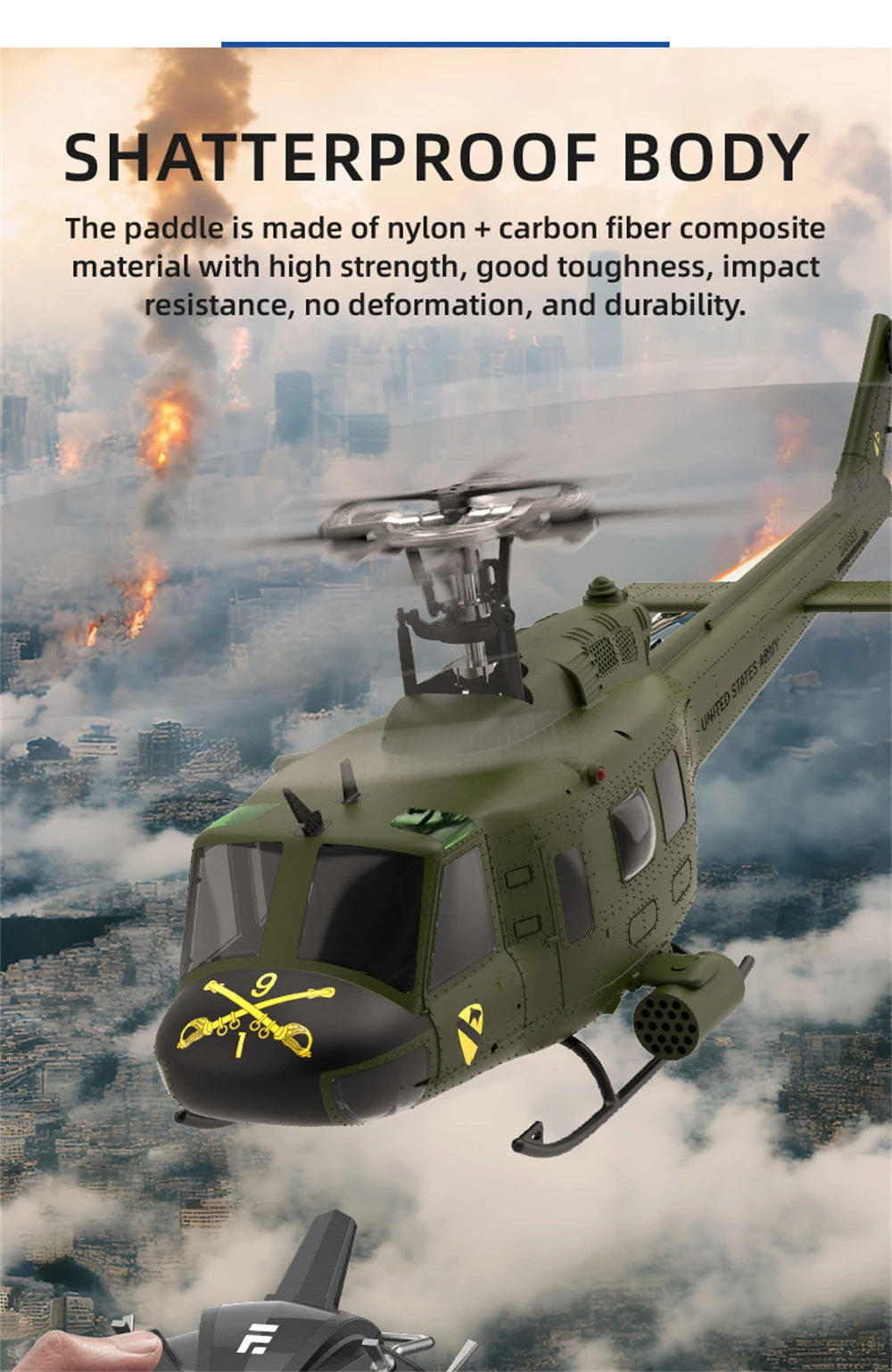 Eachine E190 PRO UH-1 6-Channel RC Helicopter Brushless Motor GPS Hold Altitude Scale Military Green Sealed Box