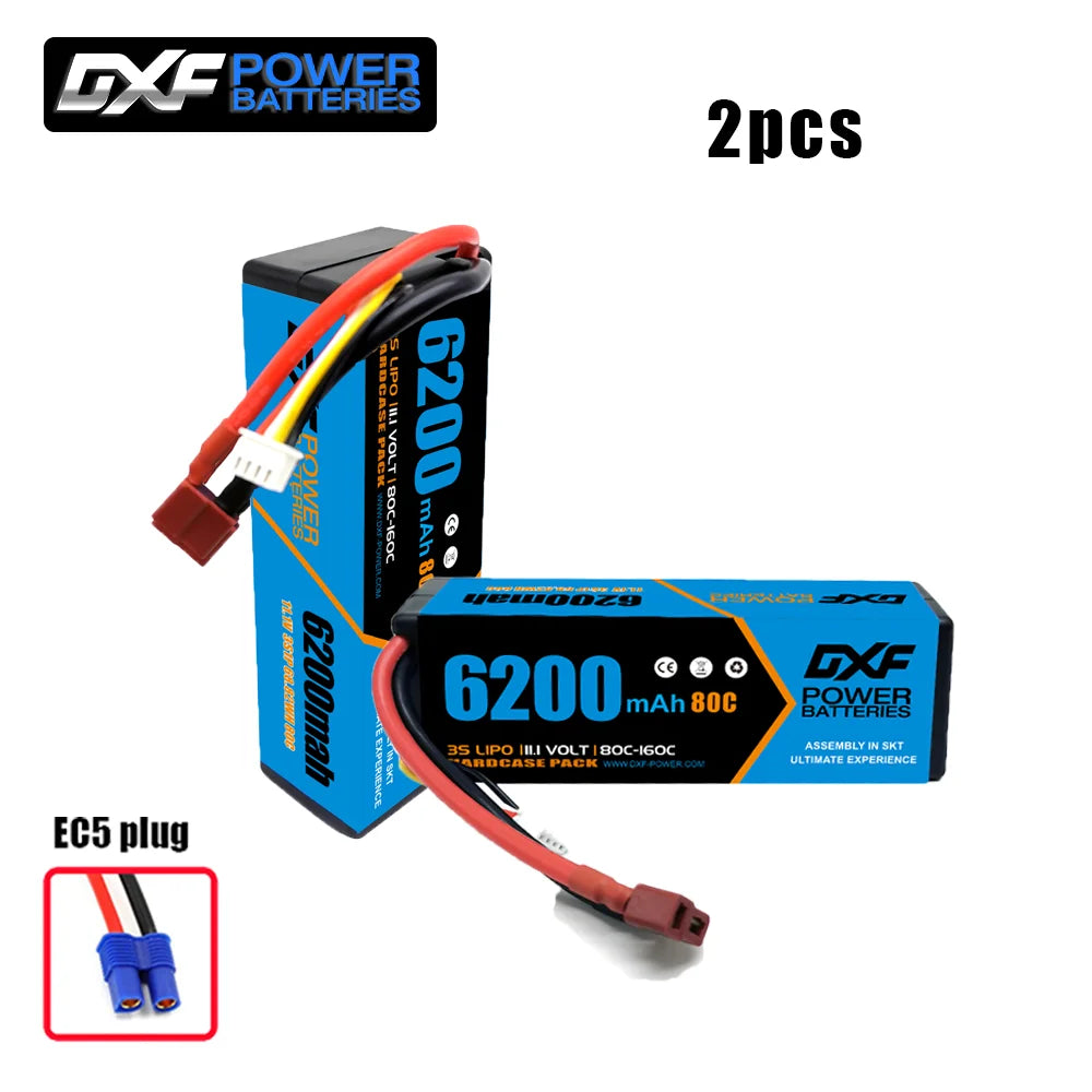 2PCS DXF battery 3S Lipo 11.1V 11.4V 5200mah 6200mah 7200mah 8000mah 9200mah 6750mah 80C 100C 130C with EC5 XT90 T for RC Car