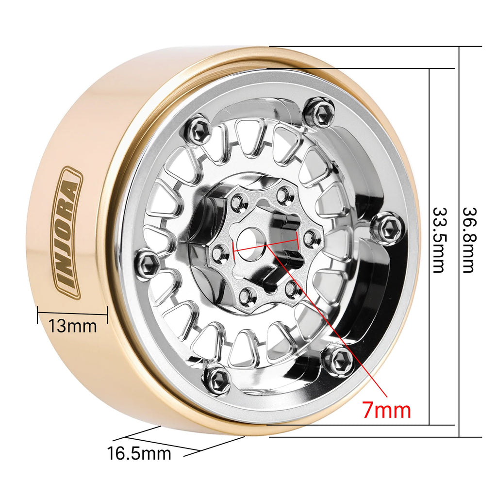 INJORA ModuWheel 1.3" Brass & Aluminum Beadlock Wheels, Negative Offset, for 1/18 1/24 RC Crawlers