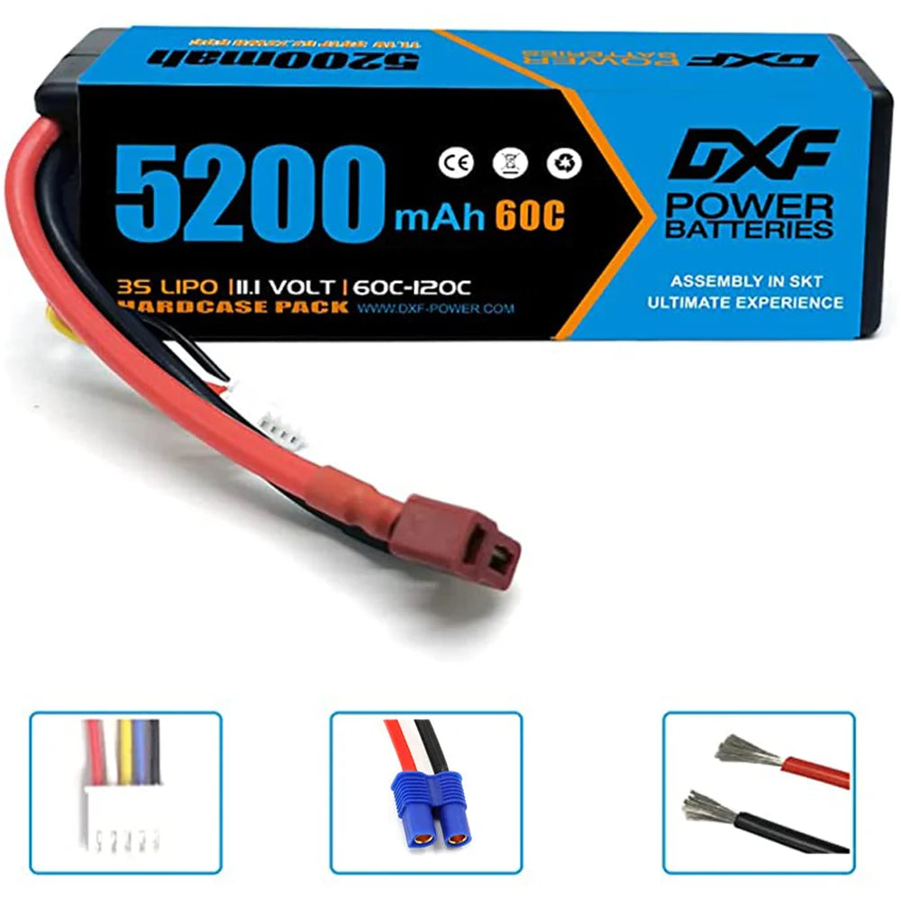 2PCS DXF battery 3S Lipo 11.1V 11.4V 5200mah 6200mah 7200mah 8000mah 9200mah 6750mah 80C 100C 130C with EC5 XT90 T for RC Car