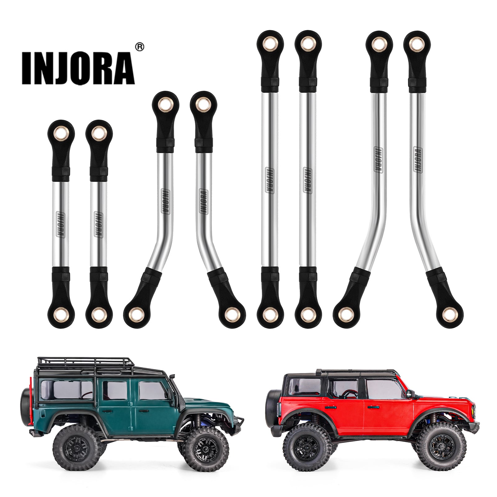 INJORA Stainless Steel High Clearance Chassis Links Steering Link Set for 1/18 RC Crawler TRX4M Defender Bronco (4M-08 4M-57)