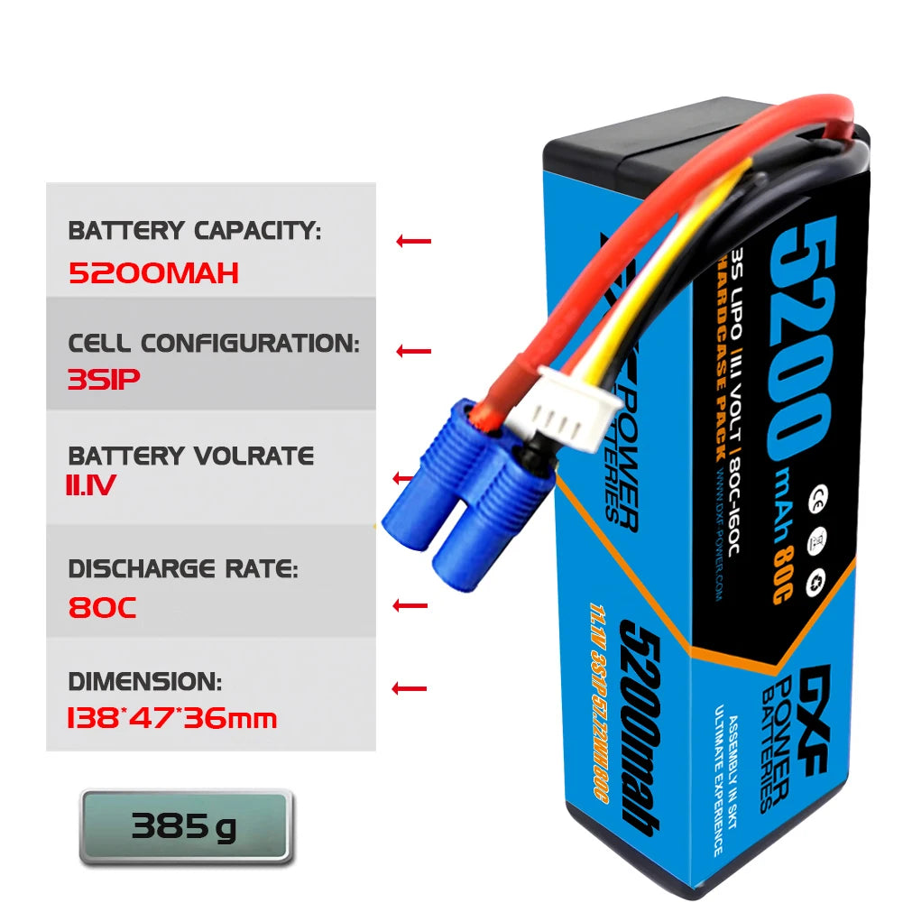 2PCS DXF battery 3S Lipo 11.1V 11.4V 5200mah 6200mah 7200mah 8000mah 9200mah 6750mah 80C 100C 130C with EC5 XT90 T for RC Car