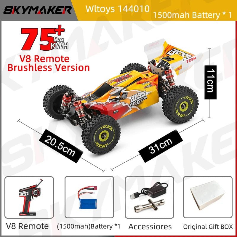 WLtoys 144010 V8 RC Car Brushless 1:14 75Km/H High Speed Metal 4WD Drive Off-Road 2.4G Transmitter 1/14 RC Racing Car  VS 144010