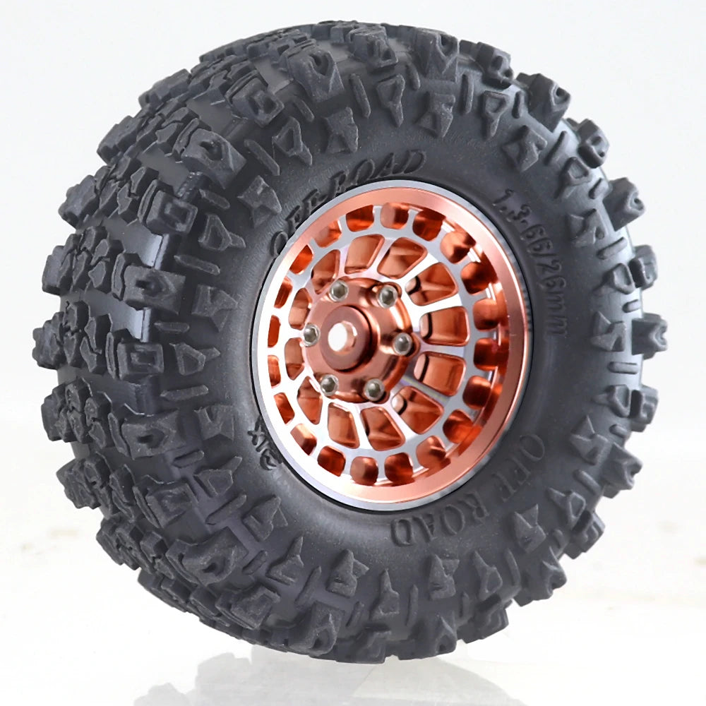 Ajrc Aluminum Alloy 1.3 Inch Beadlock Wheel Rim Tire For 1/24 Fms24 Axial Scx24 1/18 Traxxas Trx4m Trx4-m Rc Crawler Car Tire