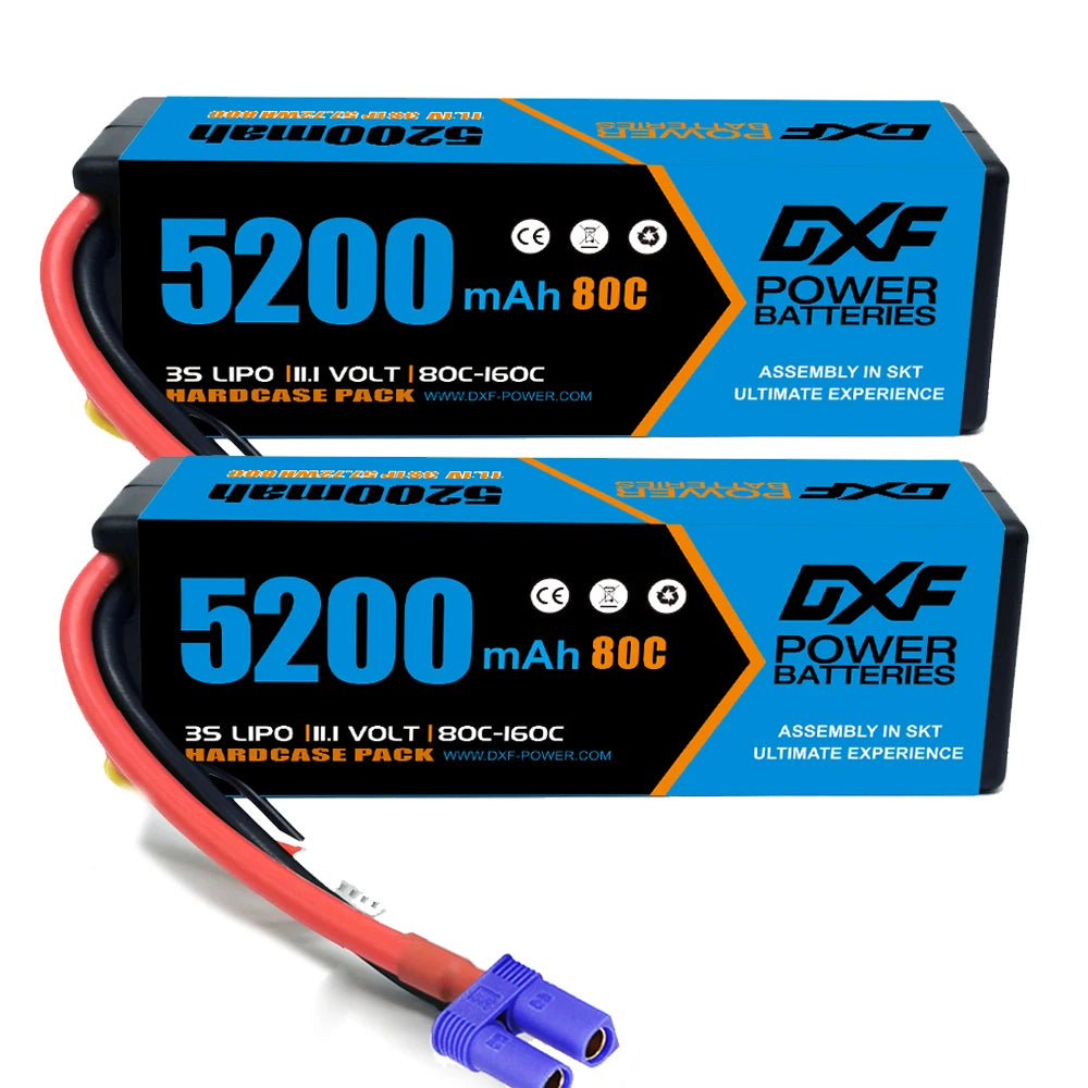 2PCS DXF battery 3S Lipo 11.1V 11.4V 5200mah 6200mah 7200mah 8000mah 9200mah 6750mah 80C 100C 130C with EC5 XT90 T for RC Car