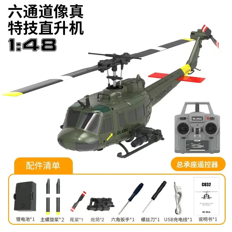 C032 UH-1 brushless RTF RC Helicopter 6-axis Gyroscope One Click 3D Flip Optical flow positioning UH1 helicopter model Hobby Toy