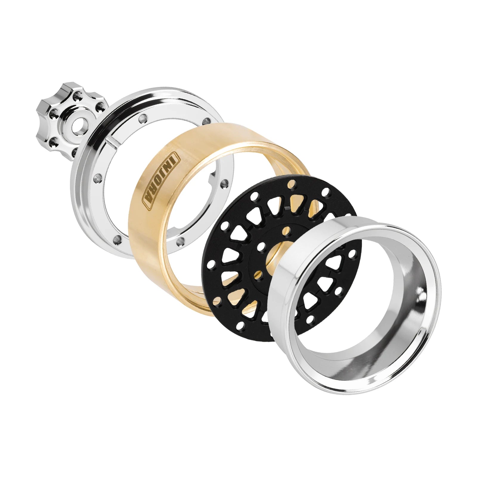 INJORA ModuWheel 1.3" Brass & Aluminum Beadlock Wheels, Negative Offset, for 1/18 1/24 RC Crawlers