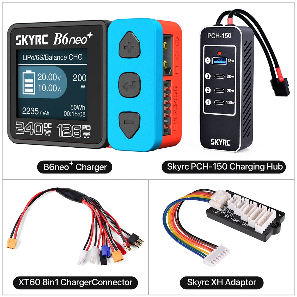 SKYRC B6neo+ Smart Charger High Power DC240W PD126W Multilanguage Balance Charger 600mA XT60/Type-C /PSA100 Power Adapter
