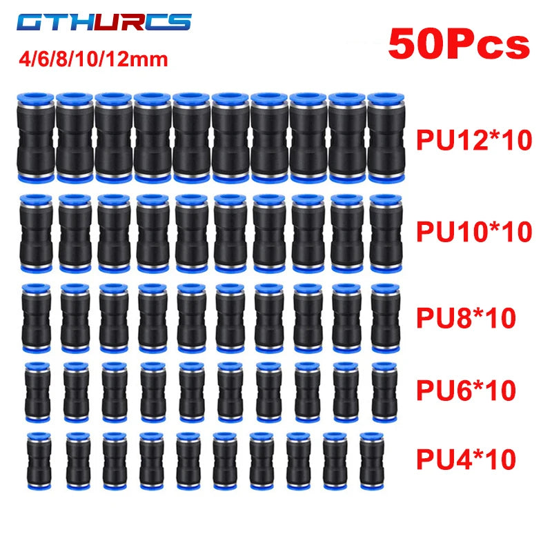 30/40/50/60/70pcs Pneumatic Fitting Straight Push Plastic Connector 6/8/10/12mm Trachea Connector PU  Air Hose Tube