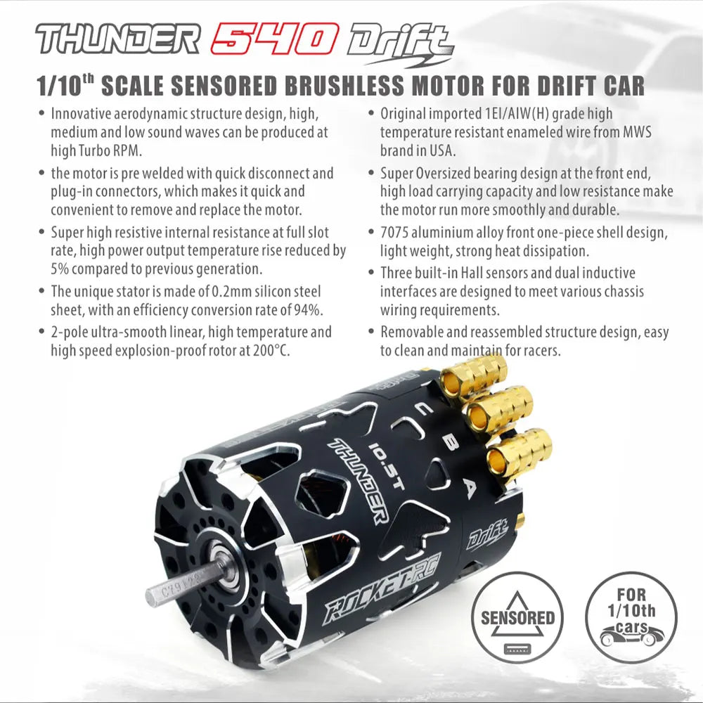 Surpass Hobby Rocket-RC 540 Sensored Brushless Motor 10.5T 13.5T 2-3S 3.175 mm Shaft for 1/10 RC Racing Drift Car Parts