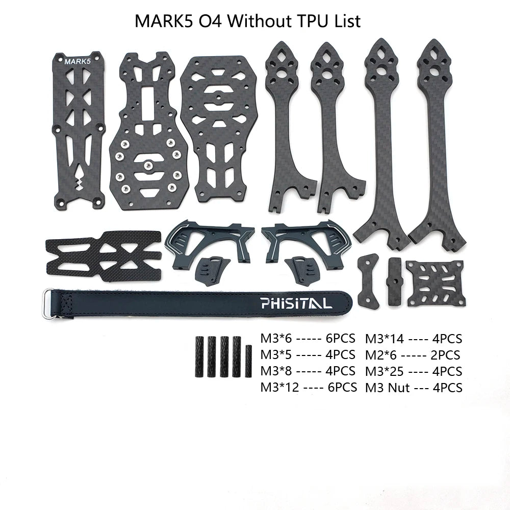 PhiSital Mark5 O4 Pro FPV Frame Kit  X/DC Vesion 5inch Carbon Fiber Quadcopter Racing Drone for RC freestyle DIY parts