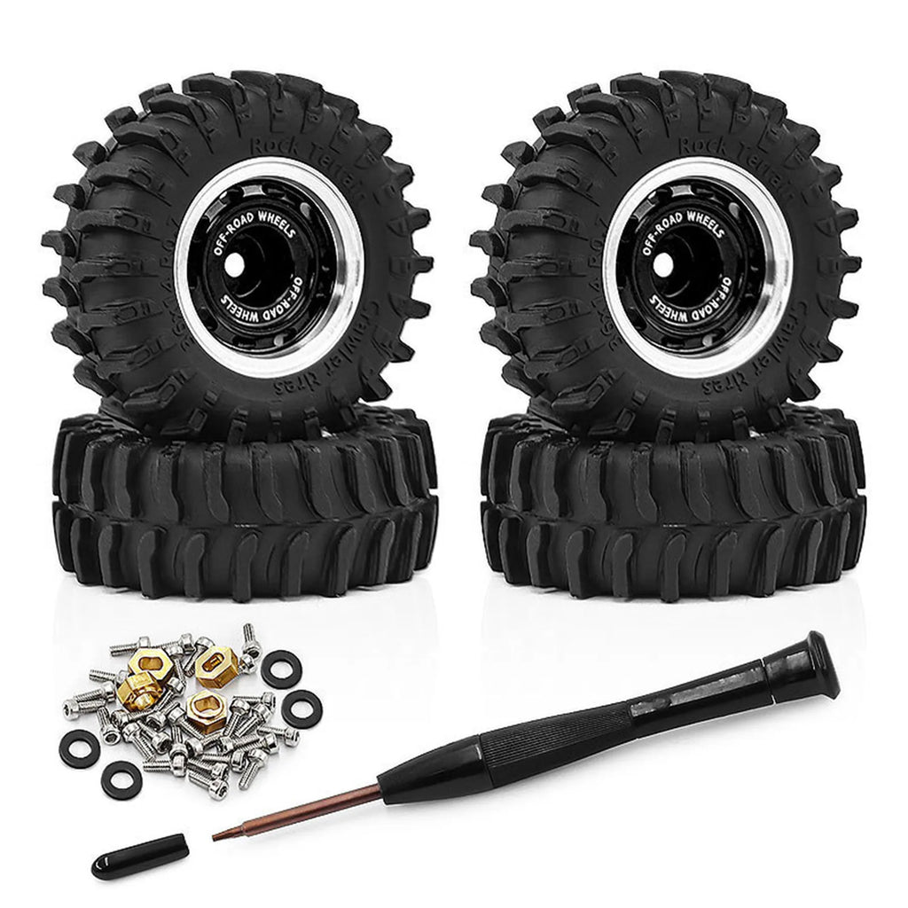 0.7 RC Crawler Tires OD 1.57'' 1/30 Soft Rubber All Terrain Tyres Beadlock Wheels Rims for 1:30 1/32 Rock Mud Car Axial SCX30