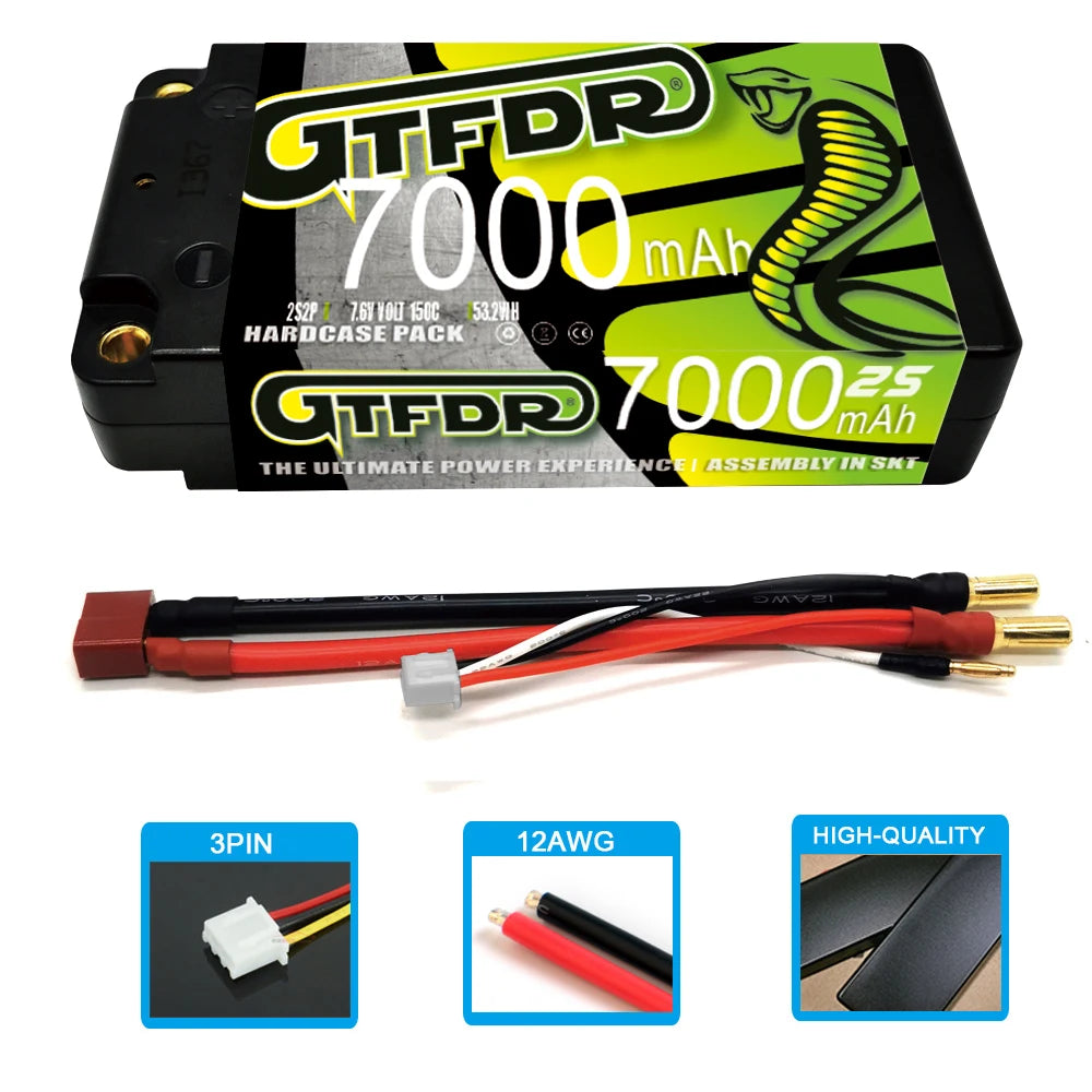 GTFDR 7.6V 7.4V 2S 5MM SHORTY HV 5200MAH 7200MAH 7000MAH 6300MAH 8400MAH 8500MAH 9400MAH 120C 150C 140C  Battery Rc Lipo 1/10