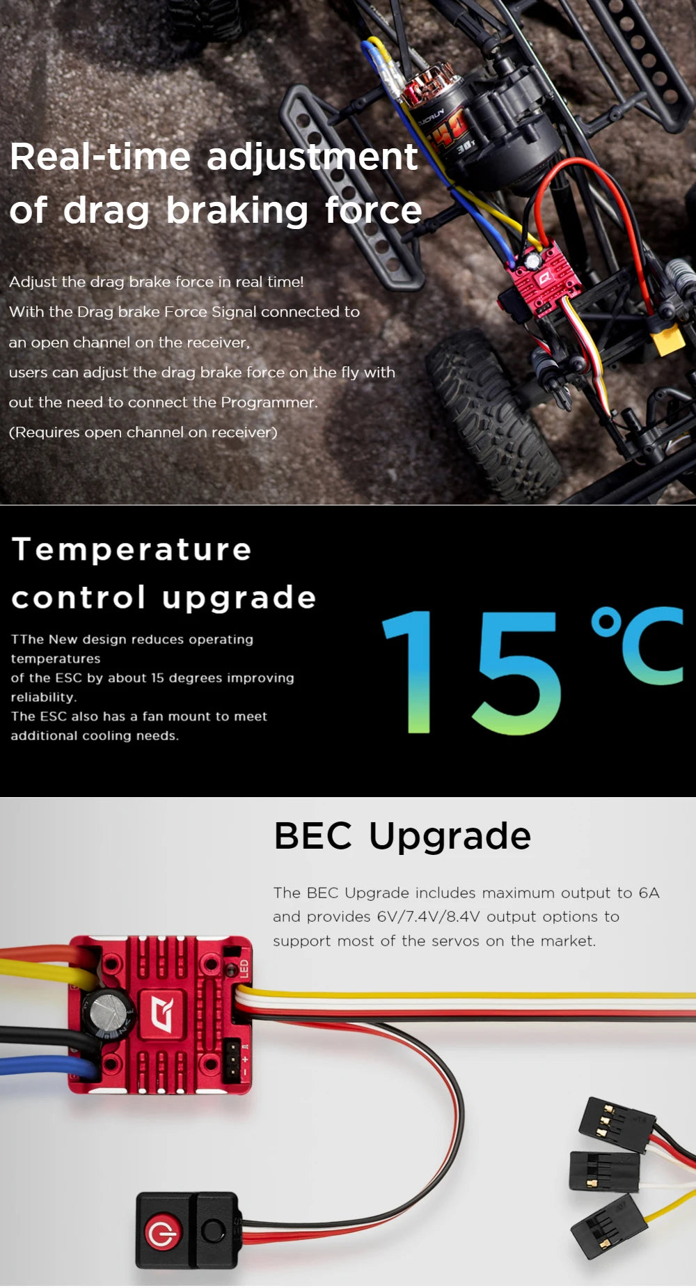 Hobbywing QuicRun WP 1080 G2 80A 2-3S Brushed ESC With BEC Output 540&550 Brushed Motor For 1:10 Rock Crawlers/Vehicles/Car Toys