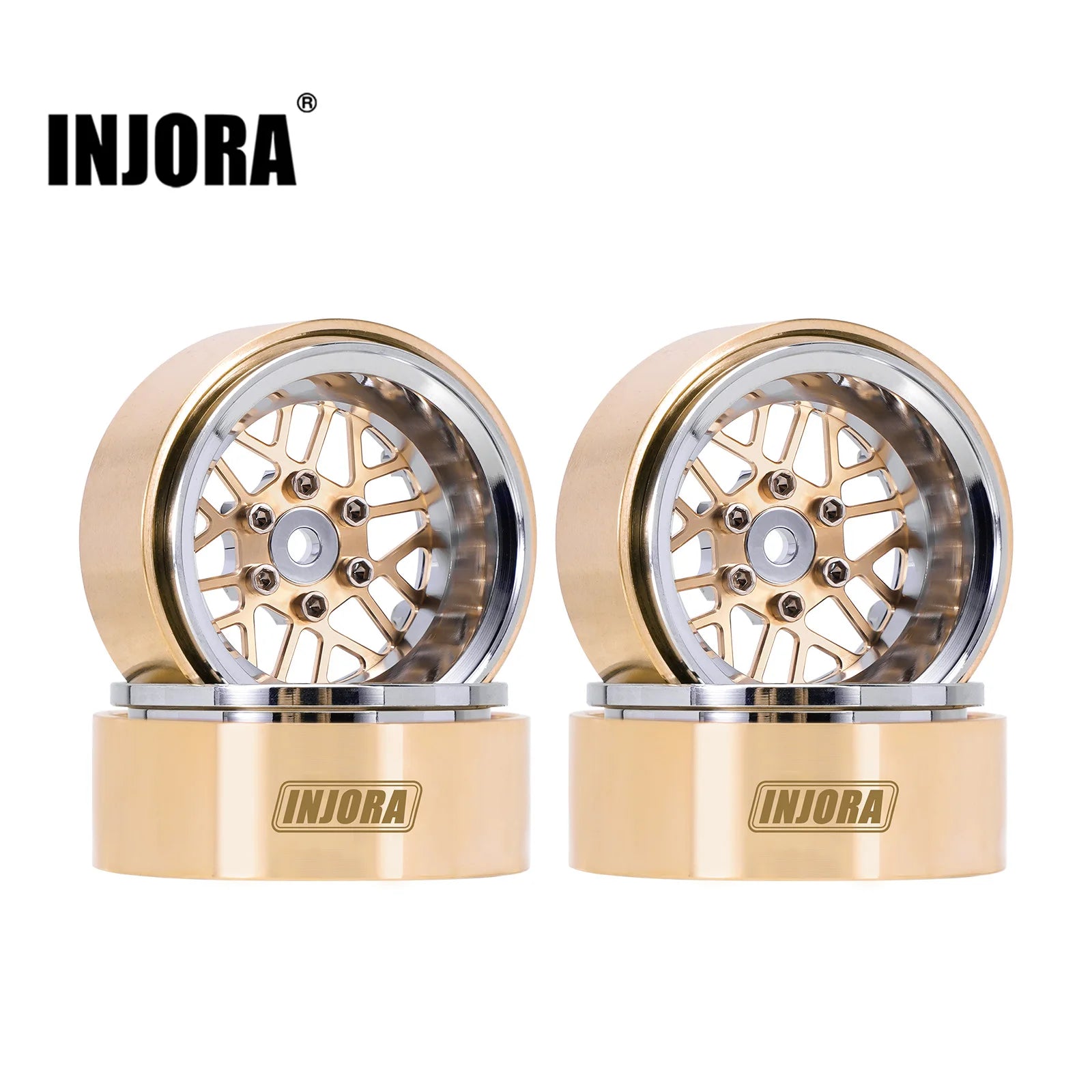 INJORA ModuWheel 1.3" Brass & Aluminum Beadlock Wheels, Negative Offset, for 1/18 1/24 RC Crawlers
